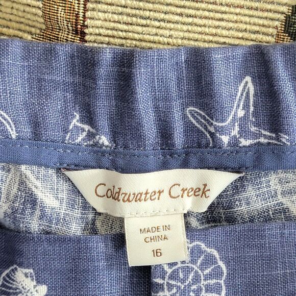 Coldwater Creek Pants Womens 16 Seashell Blue 100% Linen Wide Leg Elastic Waist - Picture 10 of 12